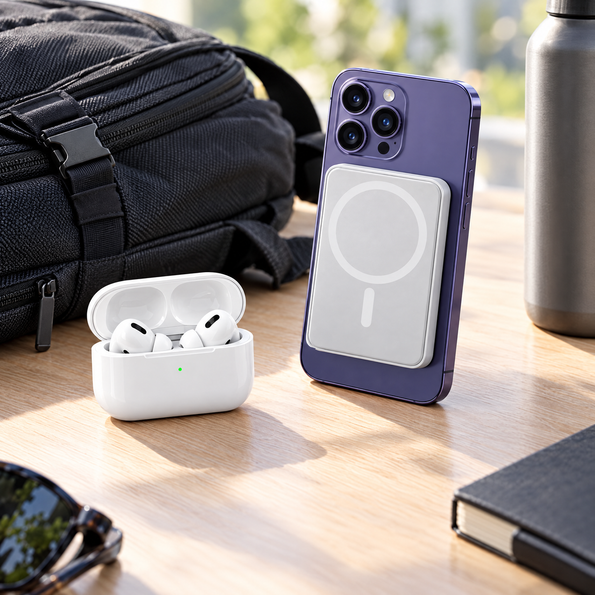 Écouteurs sans fil et batterie magnétique du coffret, smartphone non inclus