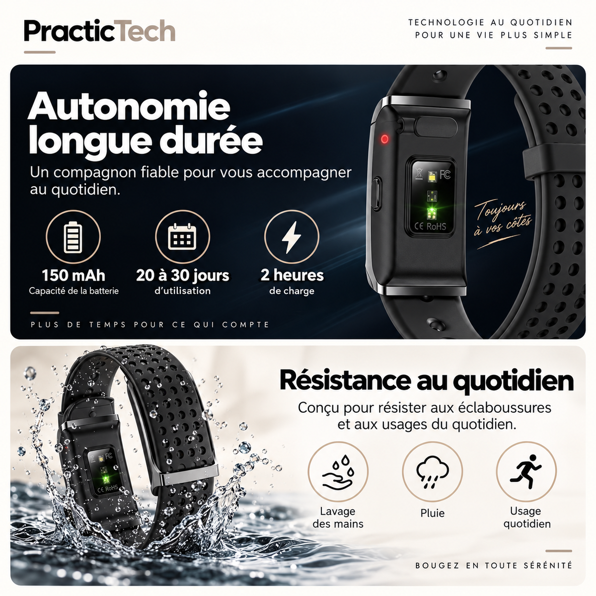 Autonomie et résistance au quotidien du bracelet PracticTech