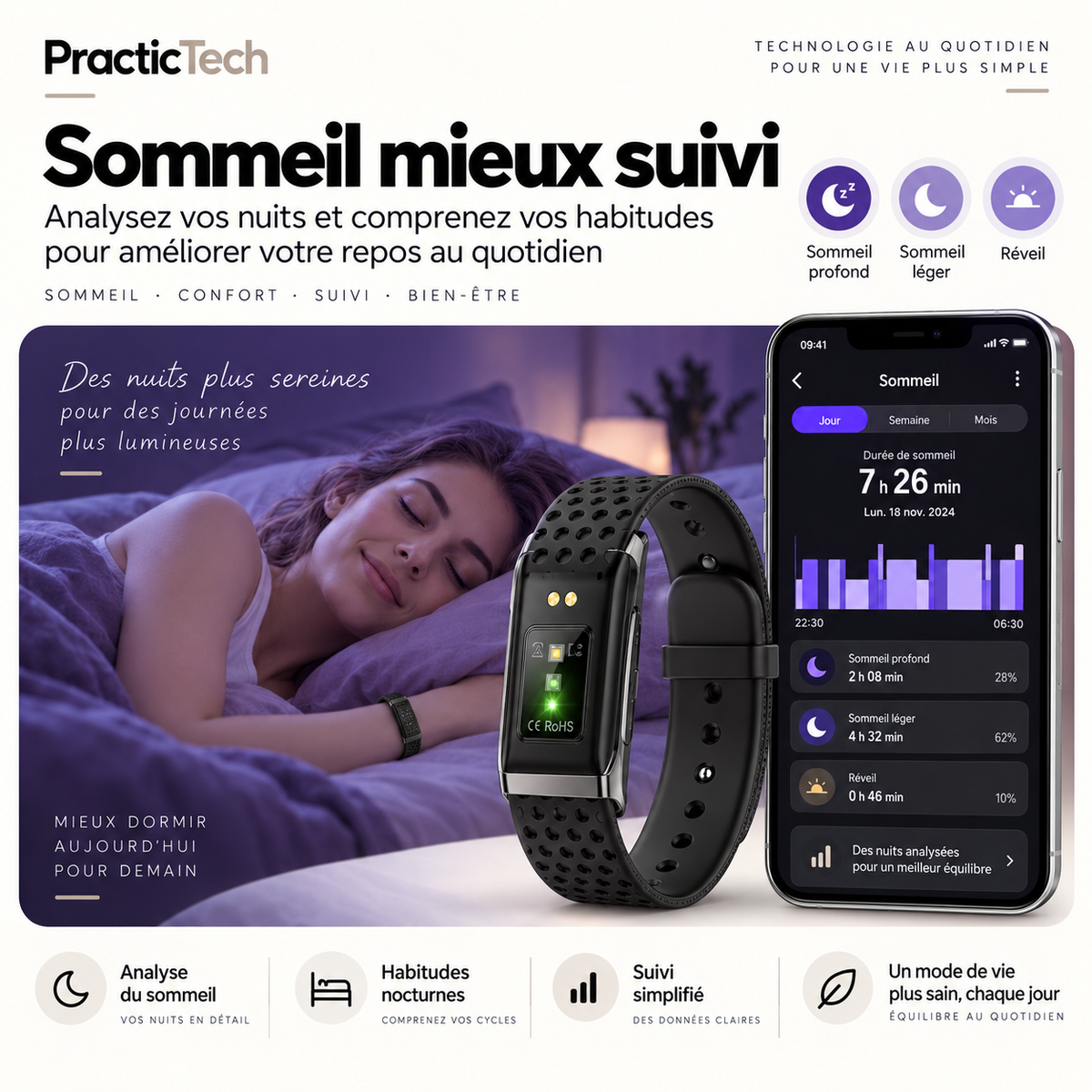 Suivi du sommeil dans l'application PracticTech