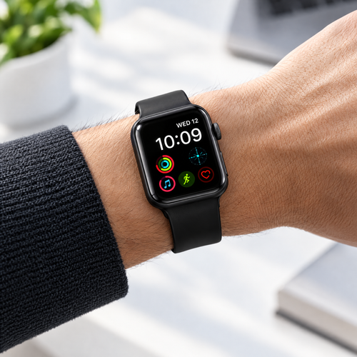 Montre connectée du coffret PracticTech 6 en 1 portée au poignet